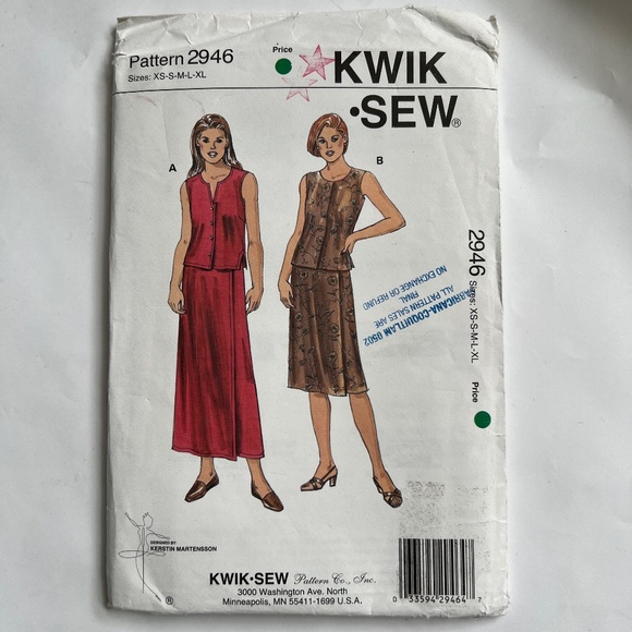 Kwik Sew Pattern Wrap Style Skirt 2 Length & Top 2 Styles 2946 Uncut Sealed 2000 - Picture 2 of 5